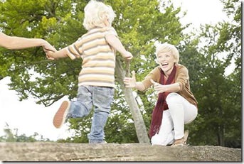 Son running to hug his mother