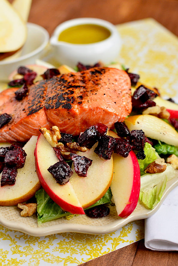 Autumn Salmon Salad via Iowa Girl Eats
