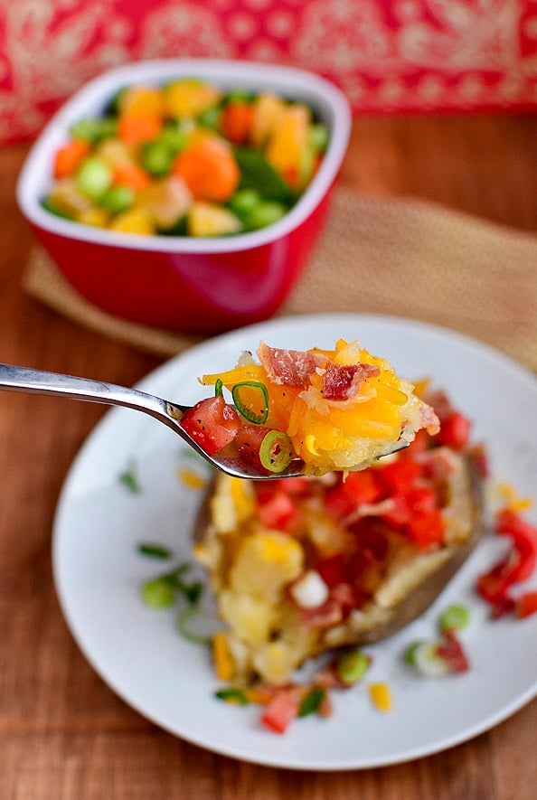 Loaded Crock Pot Baked Potato via Iowa Girl Eats