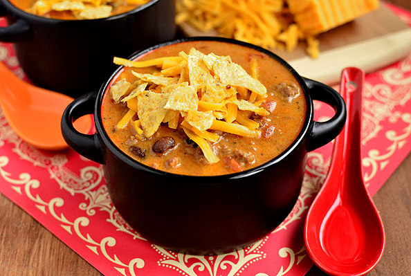 Cheesy Taco Soup via Iowa Girl Eats