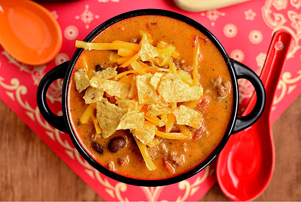 Cheesy Taco Soup via Iowa Girl Eats