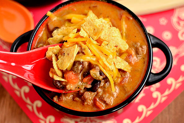 Cheesy Taco Soup via Iowa Girl Eats