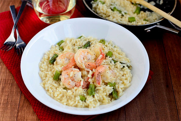 Simple Shrimp and Asparagus Risotto via Iowa Girl Eats
