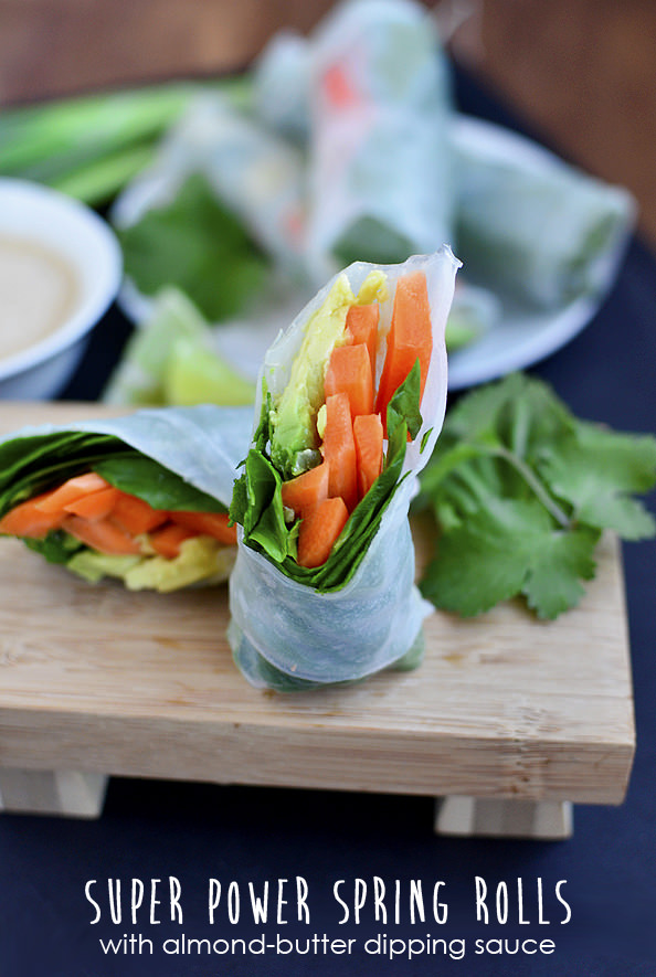 Super Power Spring Rolls with Almond Butter Dipping Sauce