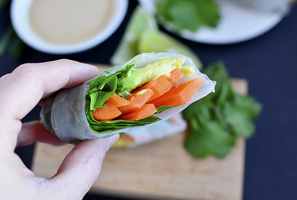 Super Power Spring Rolls with Almond Butter Dipping Sauce