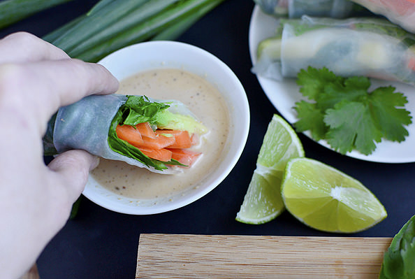 Super Power Spring Rolls with Almond Butter Dipping Sauce