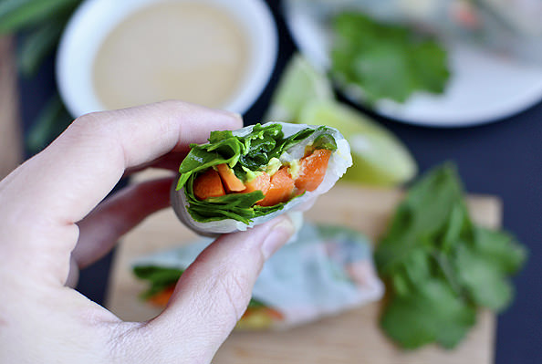 Super Power Spring Rolls with Almond Butter Dipping Sauce