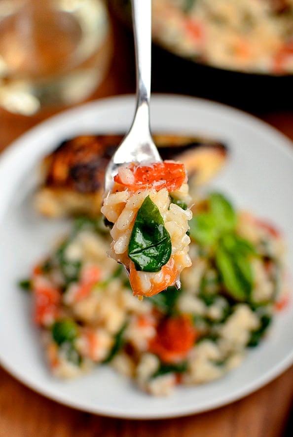 Tomato-Basil & Spinach Risotto | iowagirleats.com