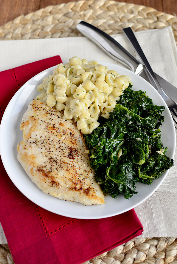Creamy Garlic Shells is an easy pasta side dish. No store bought pouch required! | iowagirleats.com