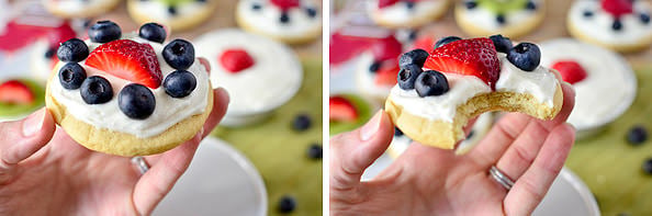 Mini Fruit Pizzas with Marshmallow Creme Frosting | iowagirleats.com