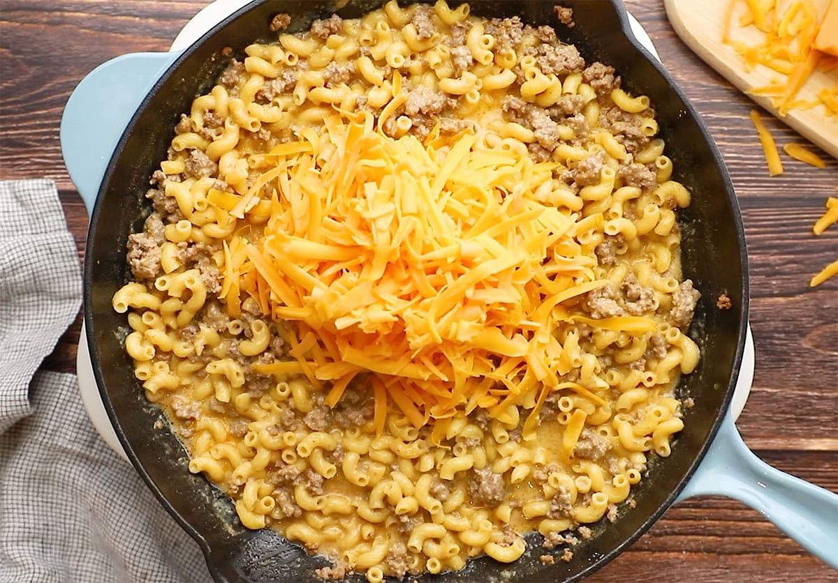 DSC_0457 homemade cheeseburger helper in a skillet