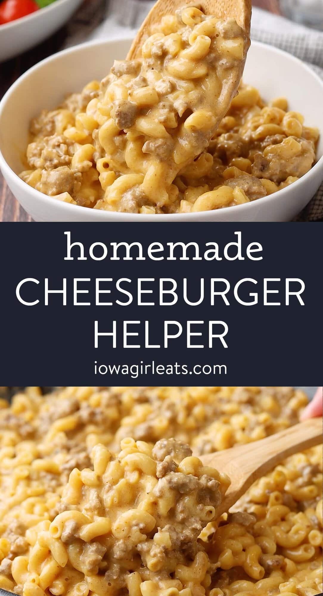 photo collage of homemade cheeseburger helper
