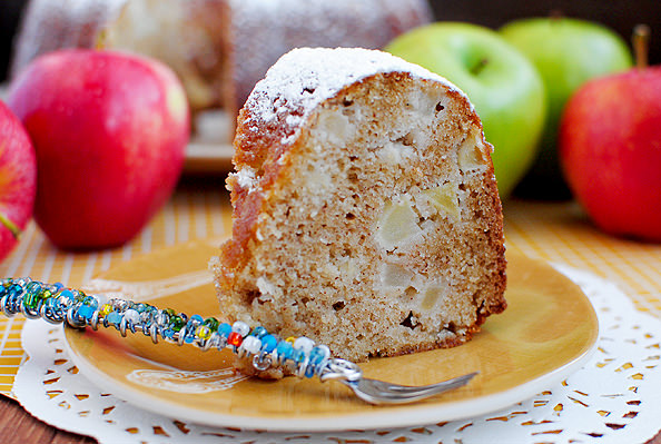 Photo of plate with slice of apple cake