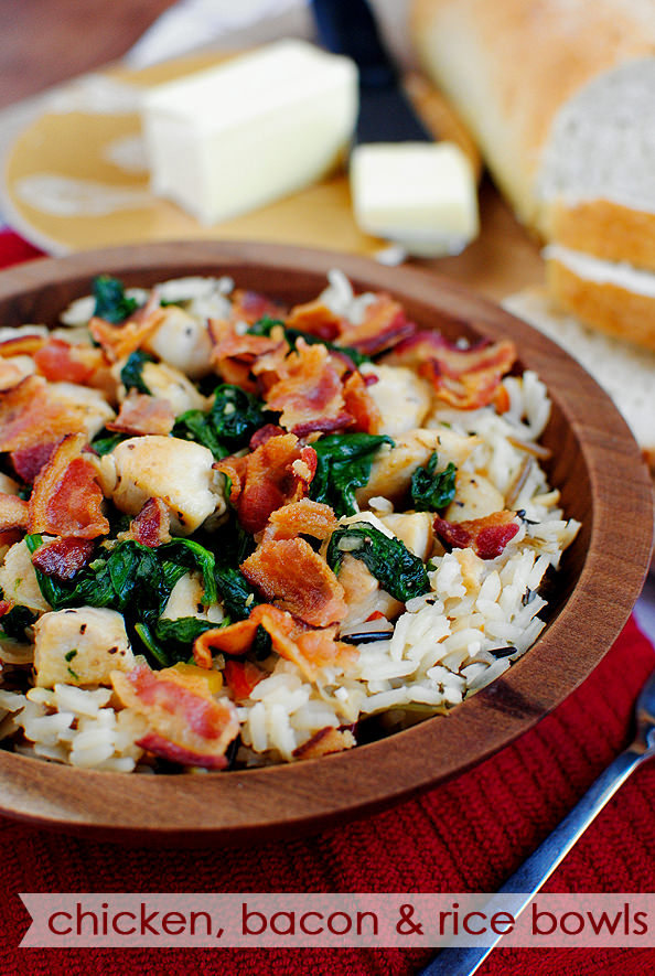 Chicken, Bacon and Rice Bowls is a quick and easy gluten-free dinner recipe that will be on the table in under 30 minutes! | iowagirleats.com
