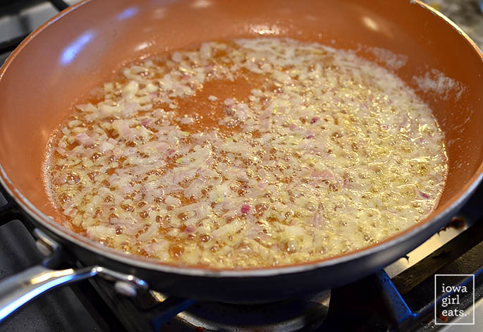 shallots and butter sauting in a skillet