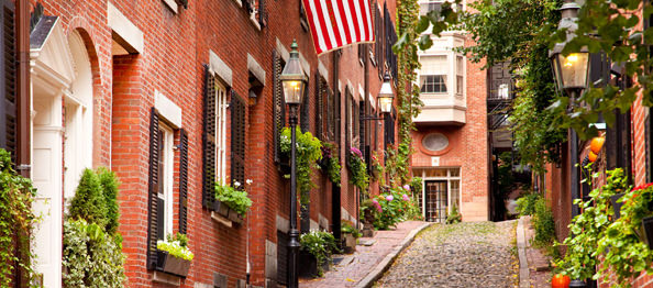 Famous Acorn Street in Beacon Hill, Boston Massachusetts USA. Image shot 2009. Exact date unknown.