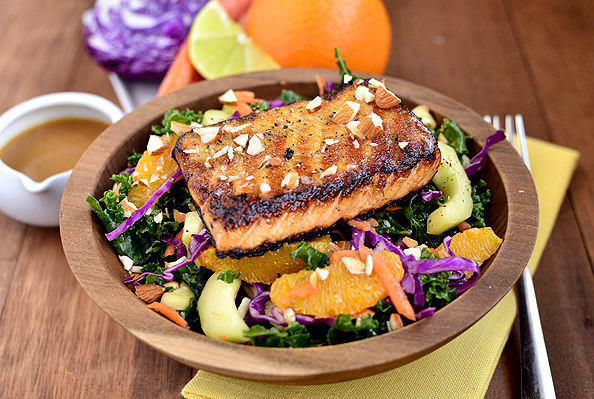 Asian Kale & Salmon Salad | iowagirleats.com