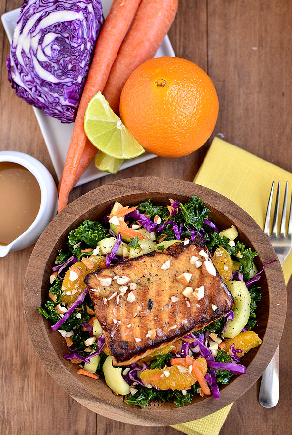 Asian Kale & Salmon Salad | iowagirleats.com