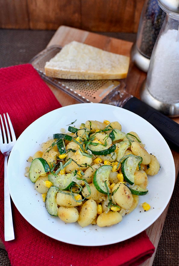 Crispy Gnocchi with Zucchini, Sweet Corn and Basil