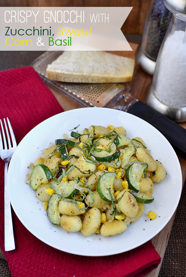 Quick & Easy Crispy Gnocchi with Zucchini, Corn and Basil | iowagirleats.com