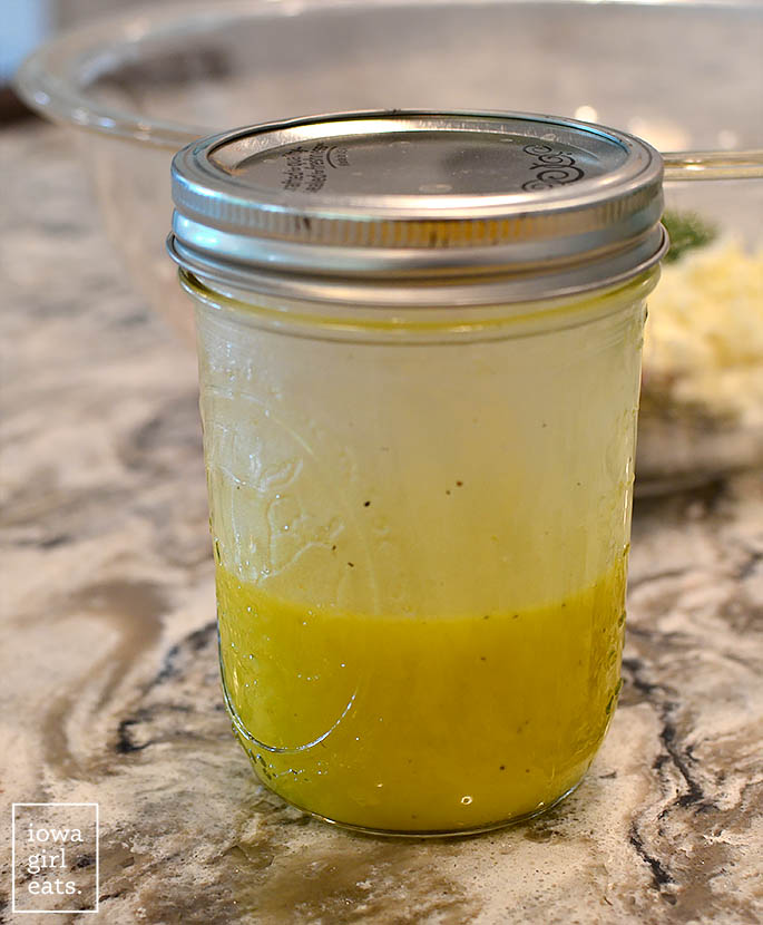 homemade lemon dressing in a mason jar