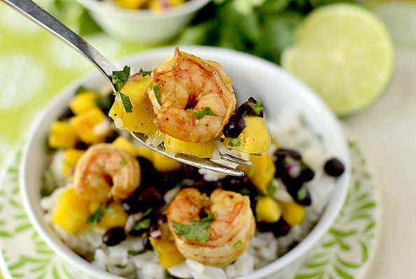 Chili-Lime Shrimp Bowls with Black Bean-Mango Salsa | iowagirleats.com