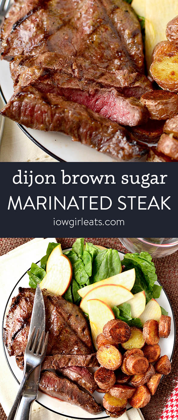 Photo collage of dijon brown sugar marinated steak