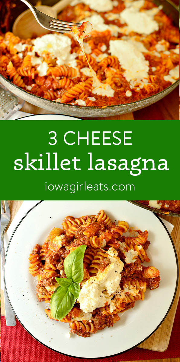 Photo collage of 3 Cheese Skillet Lasagna