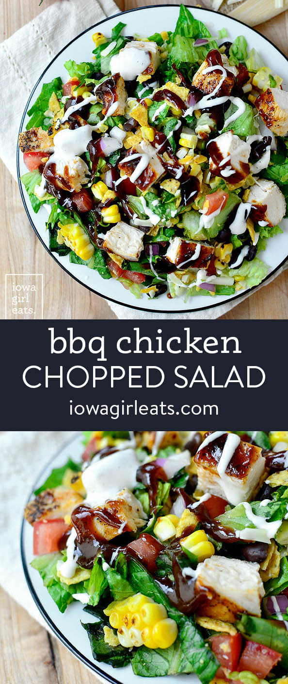 photo collage of bbq chicken chopped salad