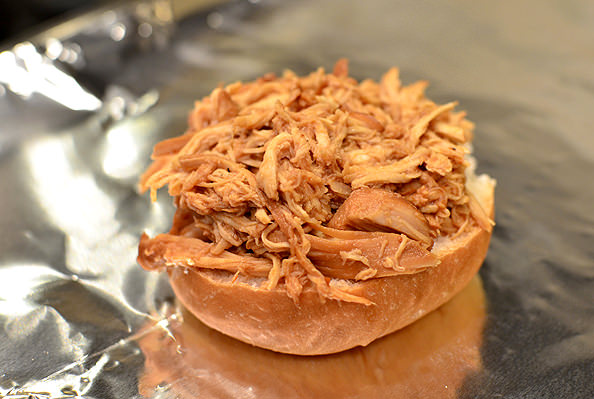 Crock Pot Bourbon Chicken Sammies with Crunchy Apple Slaw | iowagirleats.com