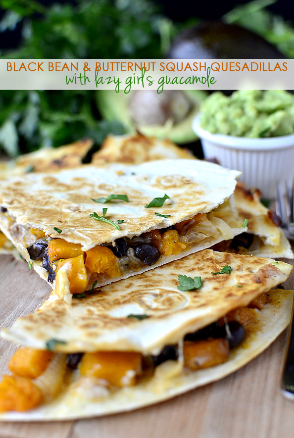 Black Bean & Butternut Squash Quesadillas with Lazy Girls Guacamole | iowagirleats.com