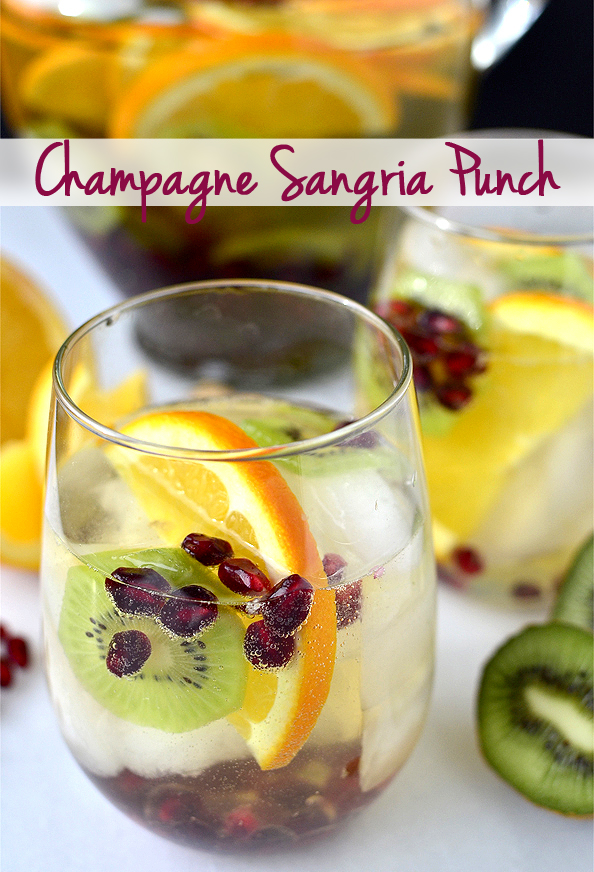 Champagne Sangria Punch. #wine #sangria #cocktail #holidays #girlsnight #champagne | Iowagirleats.com