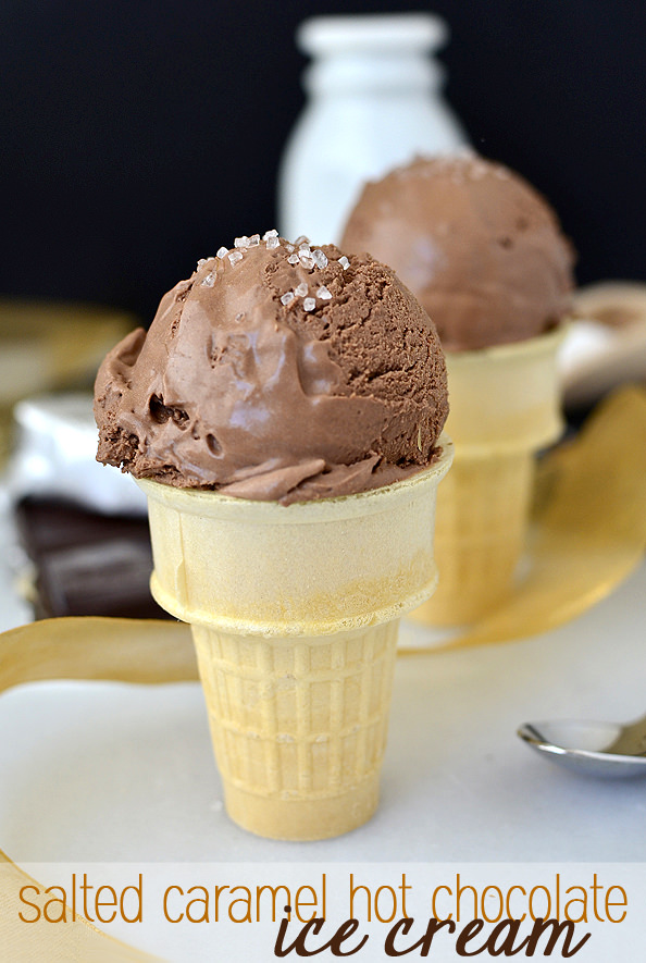 Salted Caramel Hot Chocolate Ice Cream. No ice cream maker required! | iowagirleats.com