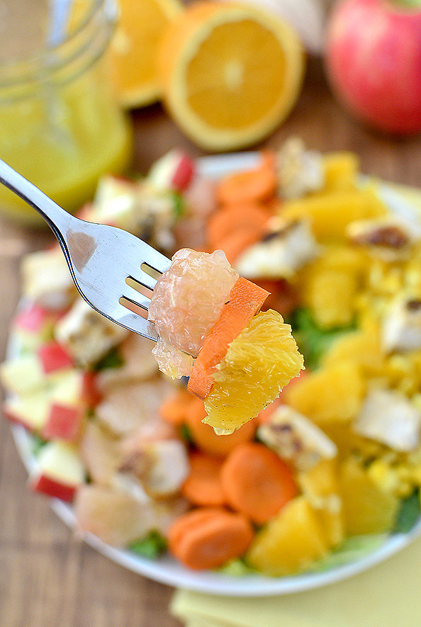 Sunshine Chopped Salad with Orange Ginger Vinaigrette #salad #healthy @IowaGirlEats | iowagirleats.com