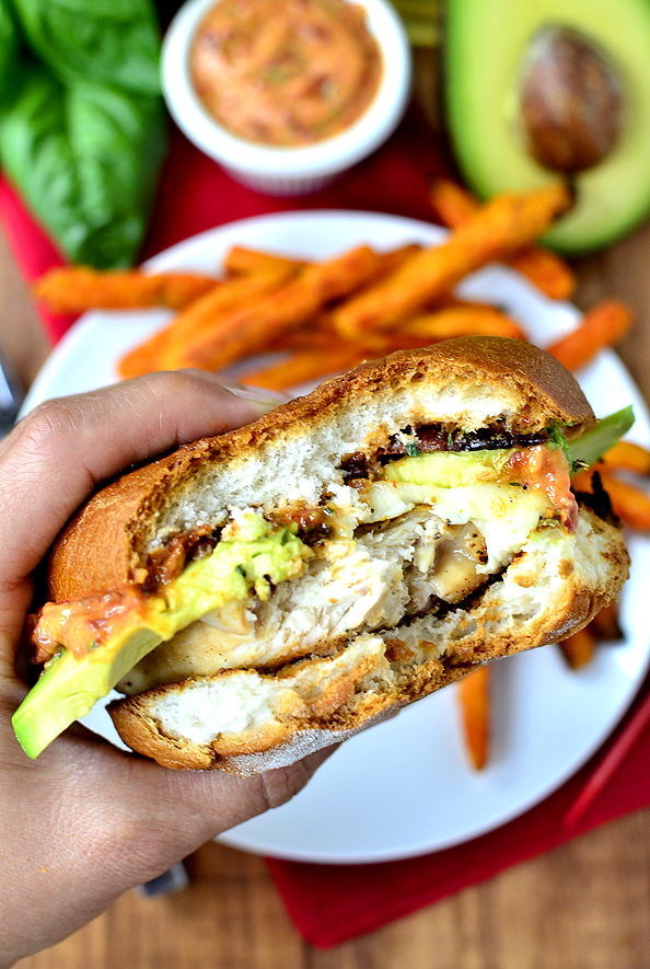 Grilled Chicken, Bacon and Avocado Melts with Sun Dried Tomato-Basil Mayo #glutenfree | iowagirleats.com
