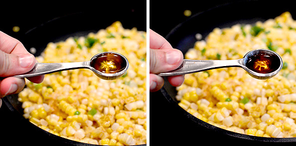 Sweet Corn with Bourbon-Maple Brown Butter and Bacon is a mouthwatering side dish bursting with layers of flavor! | iowagirleats.com