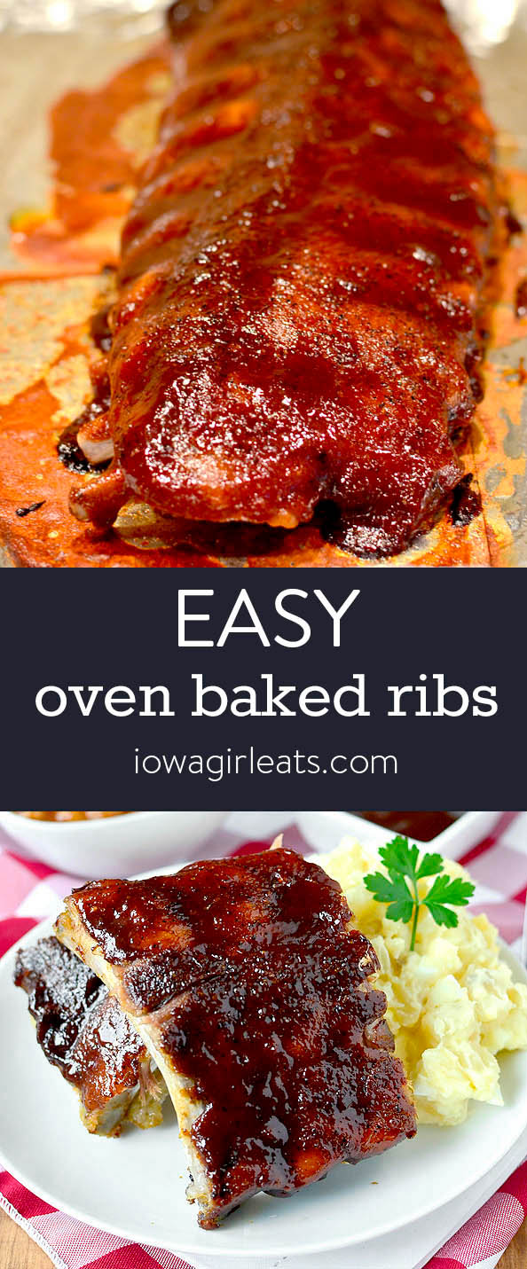 photo collage of easy oven baked ribs