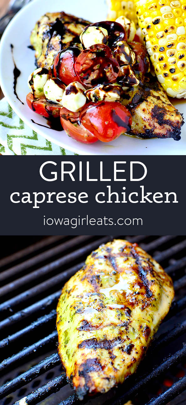 Photo collage of grilled caprese chicken