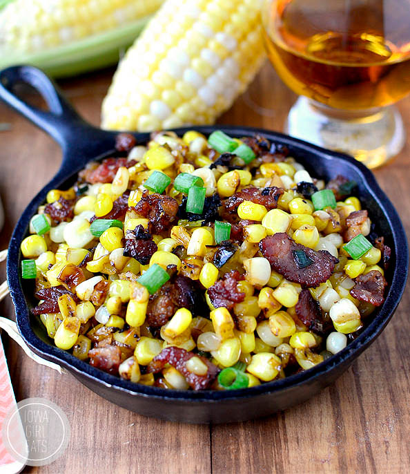 brown butter sweet corn in a skillet