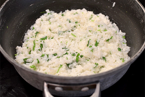pan of cilantro lime rice
