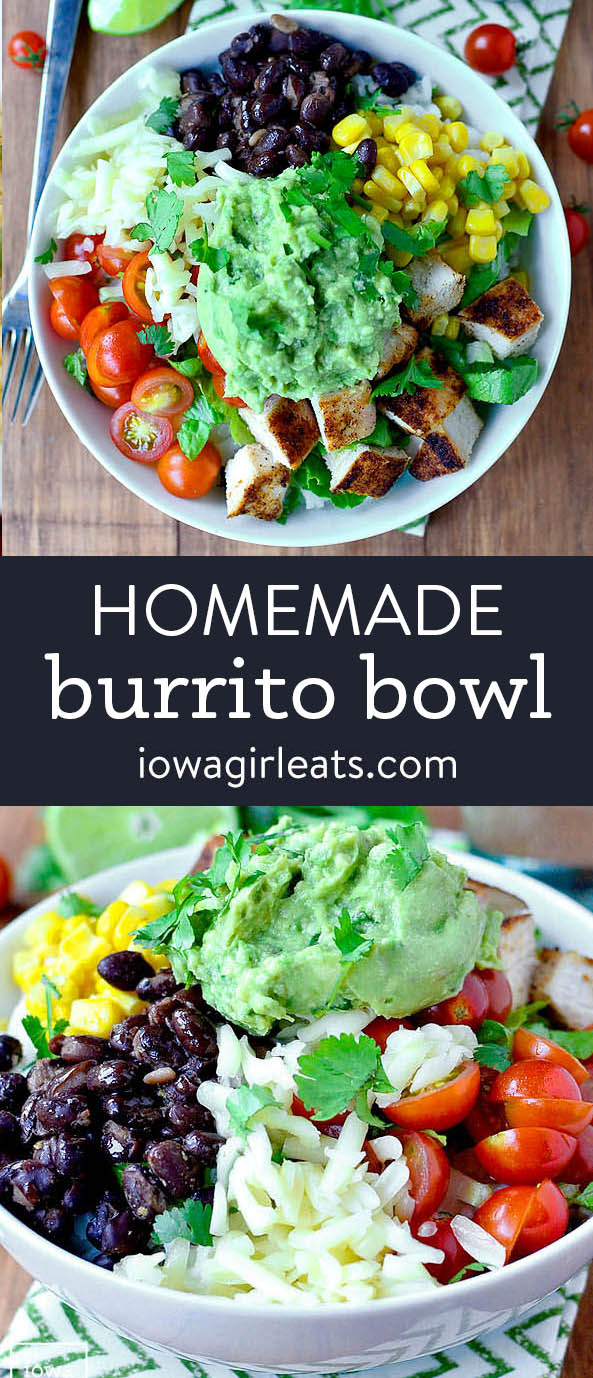 photo collage of homemade burrito bowl
