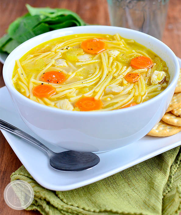 homemade gluten free chicken noodle soup in a bowl
