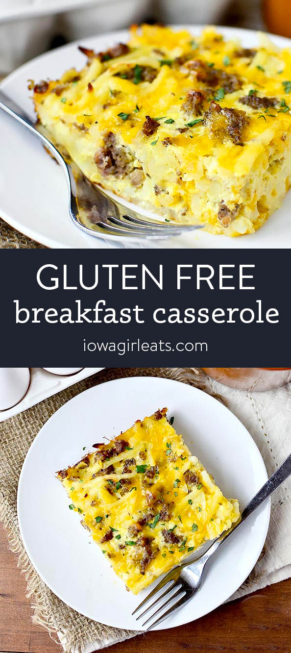Photo collage of gluten free breakfast casserole