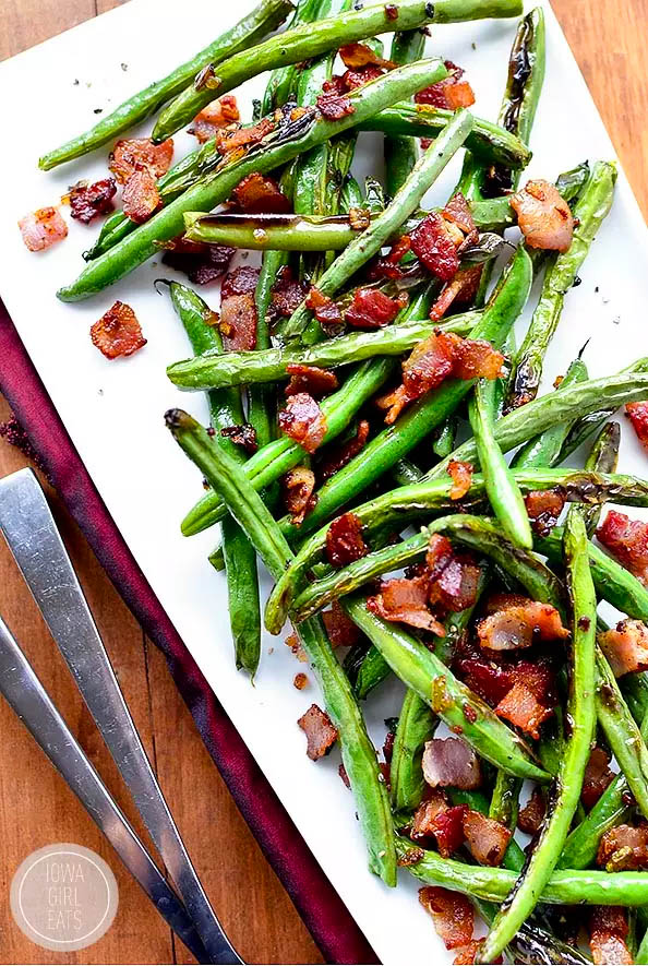 platter of sautee green beans and bacon