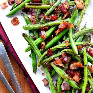 platter of sauted green beans and bacon