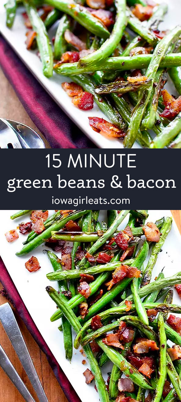 photo collage of green beans and bacon