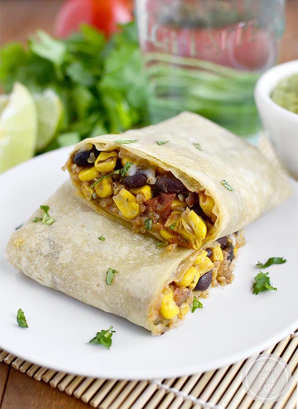 Black Bean, Sweet Corn, and Tomato Quinoa Burritos #glutenfree | iowagirleats.com