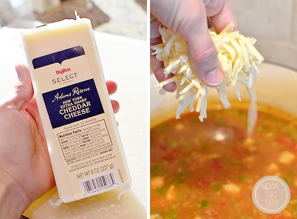 Gluten-free White Queso Chicken and Rice Soup tastes like white queso dip but is made with zero processed cheese. This easy soup recipe is creamy, cheesy and delicious! | iowagirleats.com