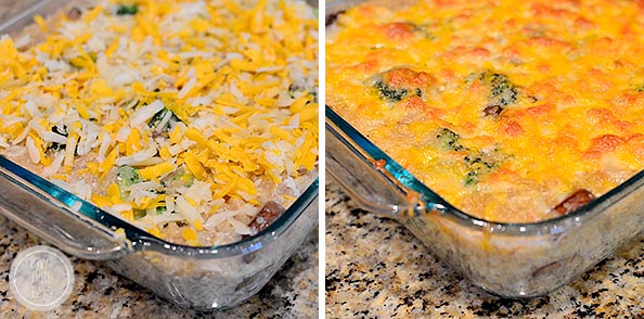 Cheesy Mushroom and Broccoli Quinoa Casserole is a hearty meatless casserole that will get two thumbs up from your family! #glutenfree | iowagirleats.com