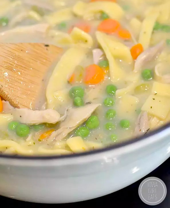 gluten free chicken and noodles in a pot